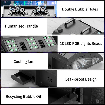 2000W Fog Machine, 3 in 1 Fog Bubble Machine with 2 Bubble Fans, 18 RGB LED Lights Smoke Bubble ALL IN ONE Fog Machine, Bubble Machine for Halloween Christmas Party Wedding Birthday