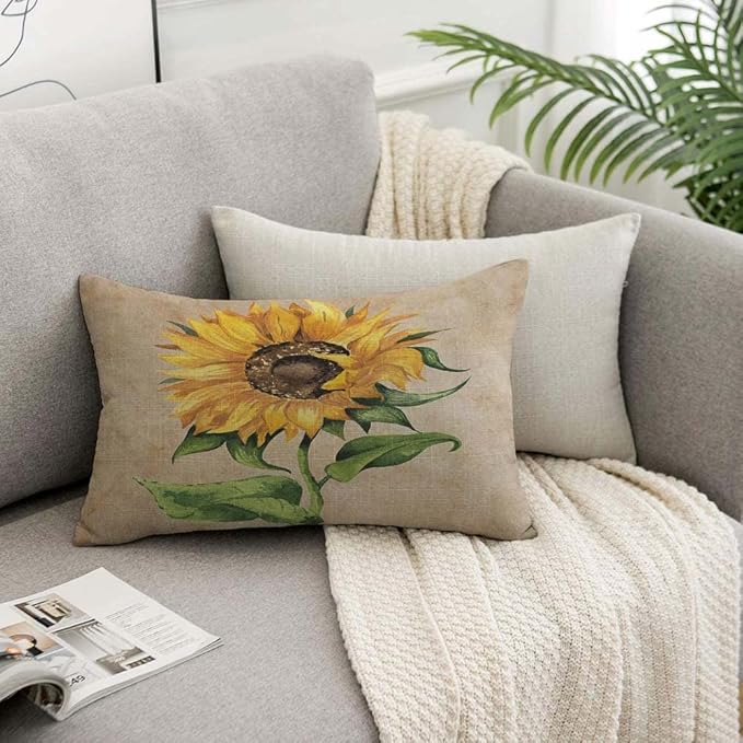 TKS MITLAN Sunflower Decorative Pillow Covers Yellow Flower Green Leaves - Image 7