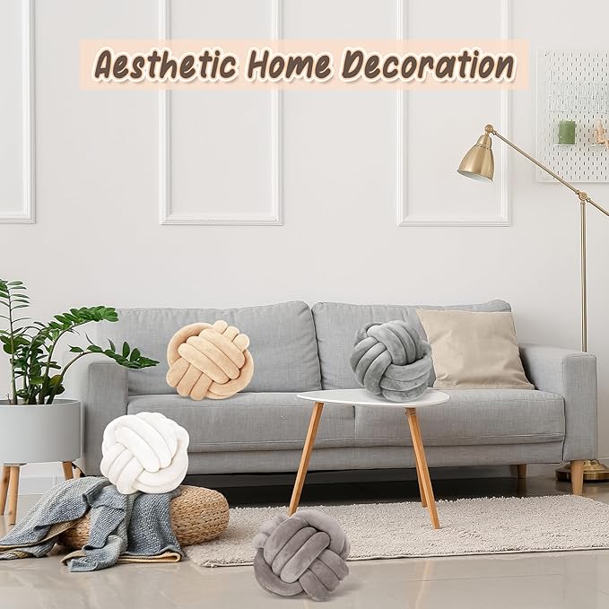 Yerliker 4 Pcs Knot Pillow Ball, 8.7 Inches Soft Home Decorative Round Throw - Image 7