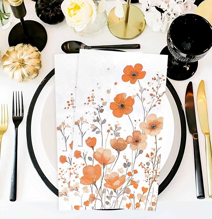 HEIPINIUYE 50 Pieces 3-ply Fall Floral Paper Napkins Autumn Flower Guest - Image 2