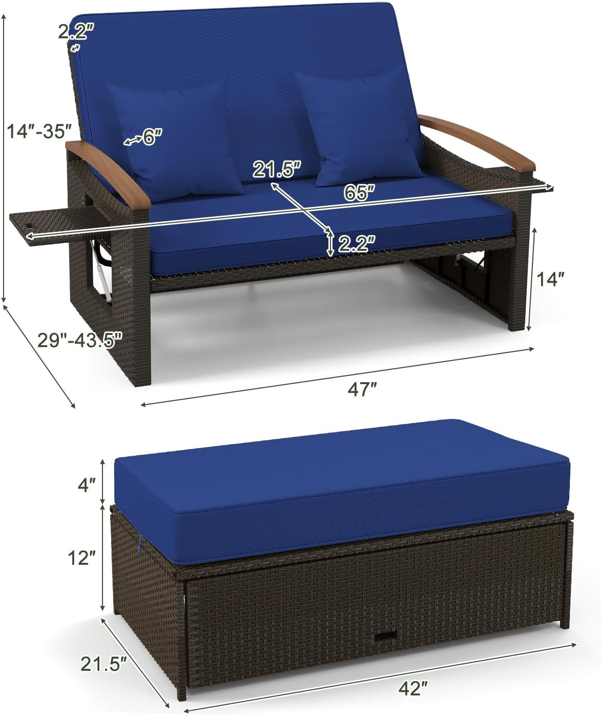 costway patio rattan daybed, outdoor loveseat sofa with shown in use