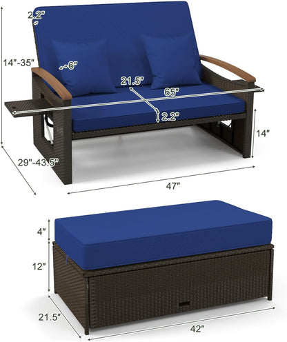 costway patio rattan daybed, outdoor loveseat sofa with shown in use