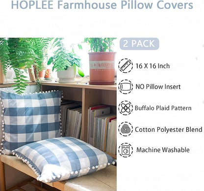 HOPLEE Light Blue Pillow Covers 16x16 Farmhouse Buffalo Check Pillows Covers - Image 4