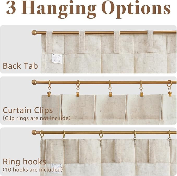 jinchan Linen Pinch Pleated Kitchen Curtains 20 Inch Natural Linen Tier - Image 7