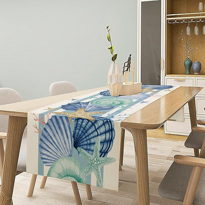 Sea Shell Starfish Table Runner, Spring Summer Ocean Theme Nautical Coastal - Image 2
