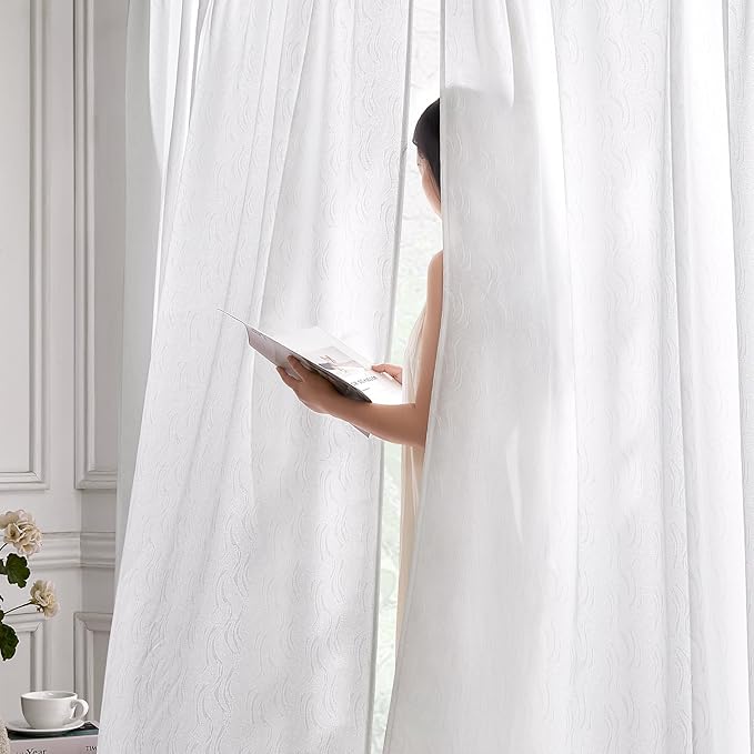 HOMEIDEAS White Semi Sheer Curtains 63 Inches Long, Light Filtering Privacy - Image 3