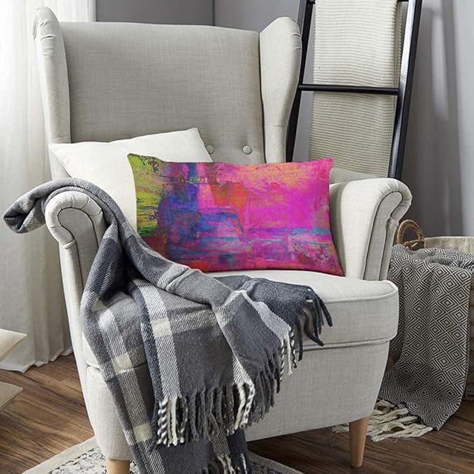 TKS MITLAN Art Abstract Pillow Cover 12x20 inch Bright Fuchsia Magenta Pink Red - Image 3