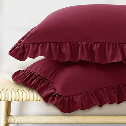 KKJIAF Ruffle Pillow Cases Queen Size Set of 2, Ruffled Pillow Covers by KKJIAF