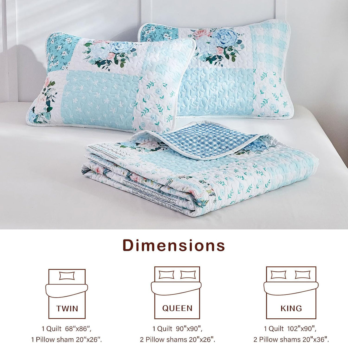 joyreap 3 pieces floral patchwork quilt set queen on a desk or shelf