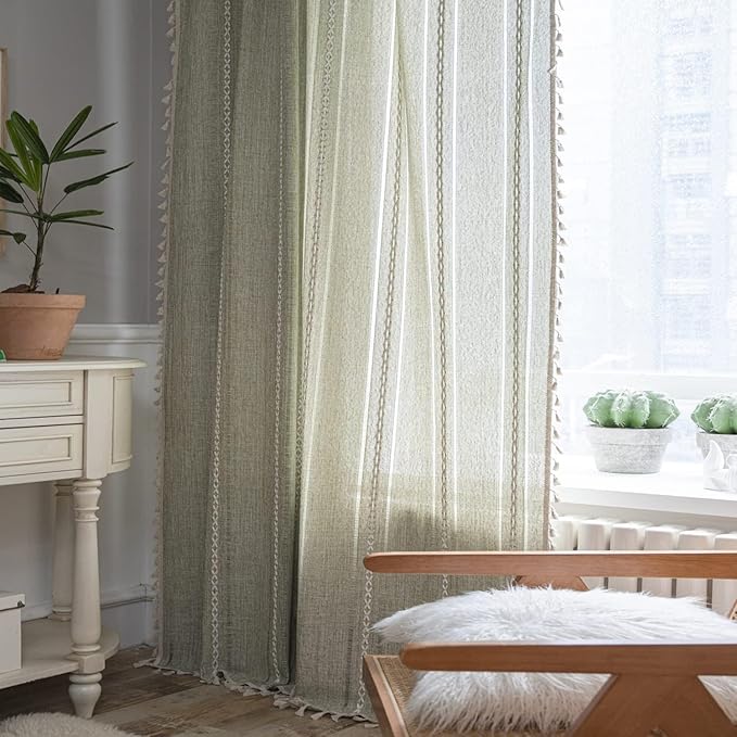 ColorBird Sage Green Long Curtains Sliding Doors Boho Drapes Farmhouse 96 - Image 2