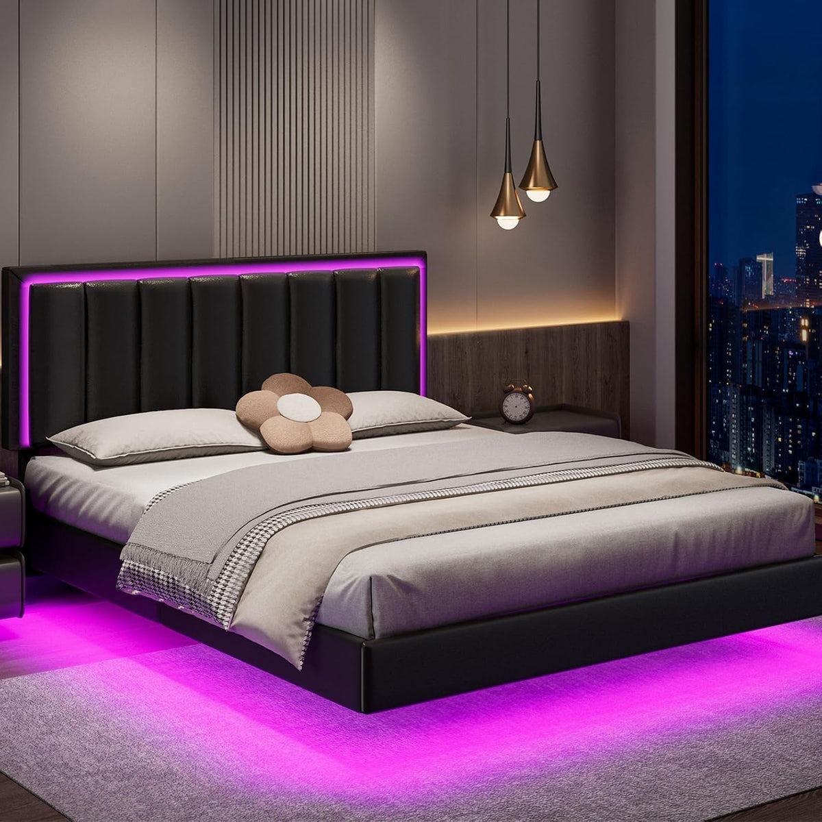 immerstable full size floating bed frame with led, front angle view