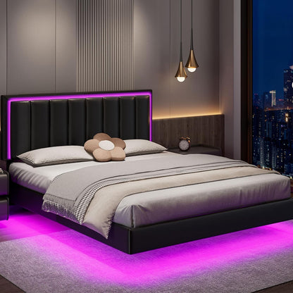 immerstable full size floating bed frame with led, front angle view