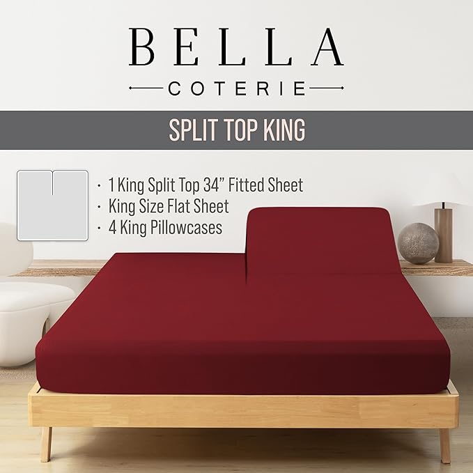 Bella Coterie 6 Piece Luxury Bamboo Viscose Split Top King Size Sheet Set | 34" - Image 2