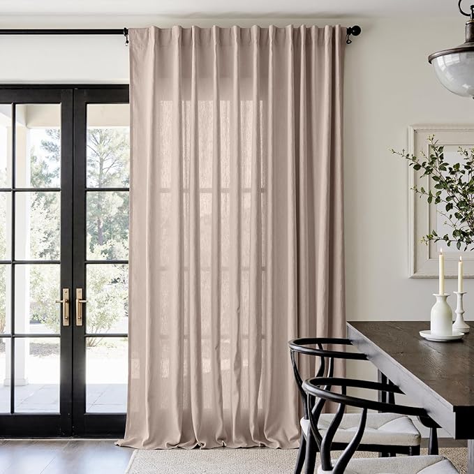 jinchan Taupe Linen Blend Curtain 108 inch Extra Long 1 Panel Extra Long by JINCHAN