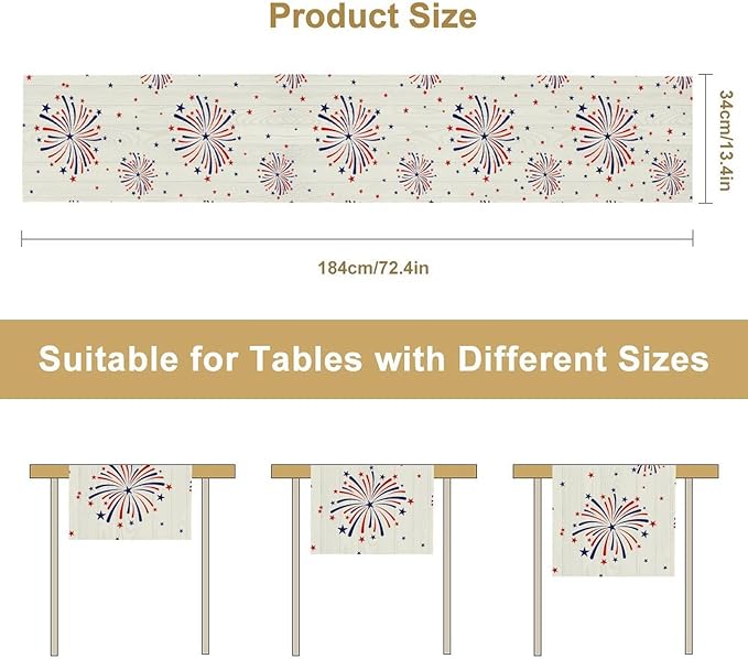 Fireworks Table Runner, 4th of July Patriotic Memorial Day American - Image 7