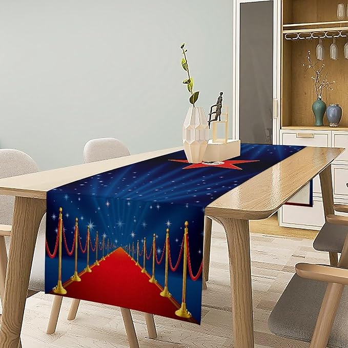 Red Carpet Table Runner Gold Star Spotlight Movie Night Show Table Decor Dinner - Image 2