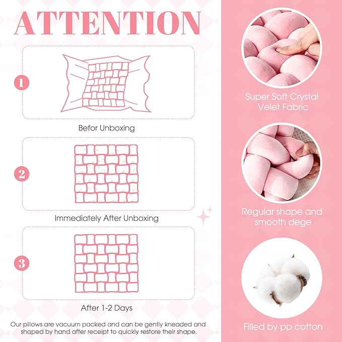 Wenqik 2 Pcs Knot Pillows Square Knotted Plush Throws Soft Accent Pillows - Image 2