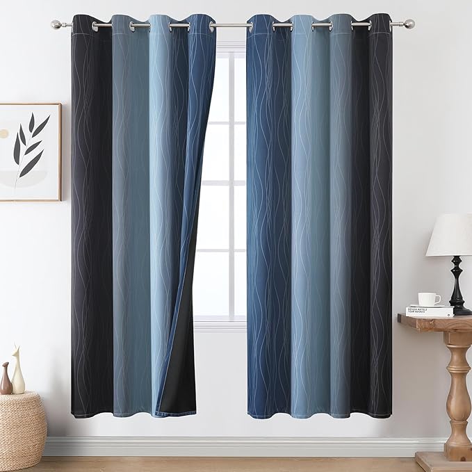 Estelar Textiler Navy Blue and Black Ombre Blackout Curtains 72 Inch Length 2 by ESTELARTEXTILER