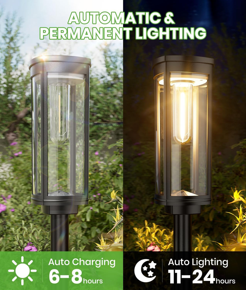 BITPOTT Solar Pathway Lights Outdoor, 4 Pack, Warm White, IP65 Waterproof