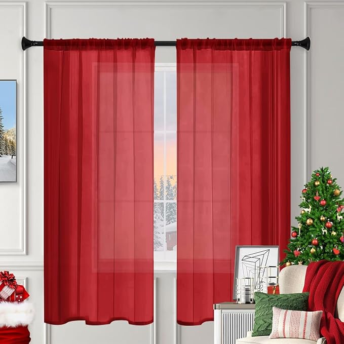 Sheer Curtains 72 Inches Long 2 Panels, Rod Pocket Short Curtain - Image 3