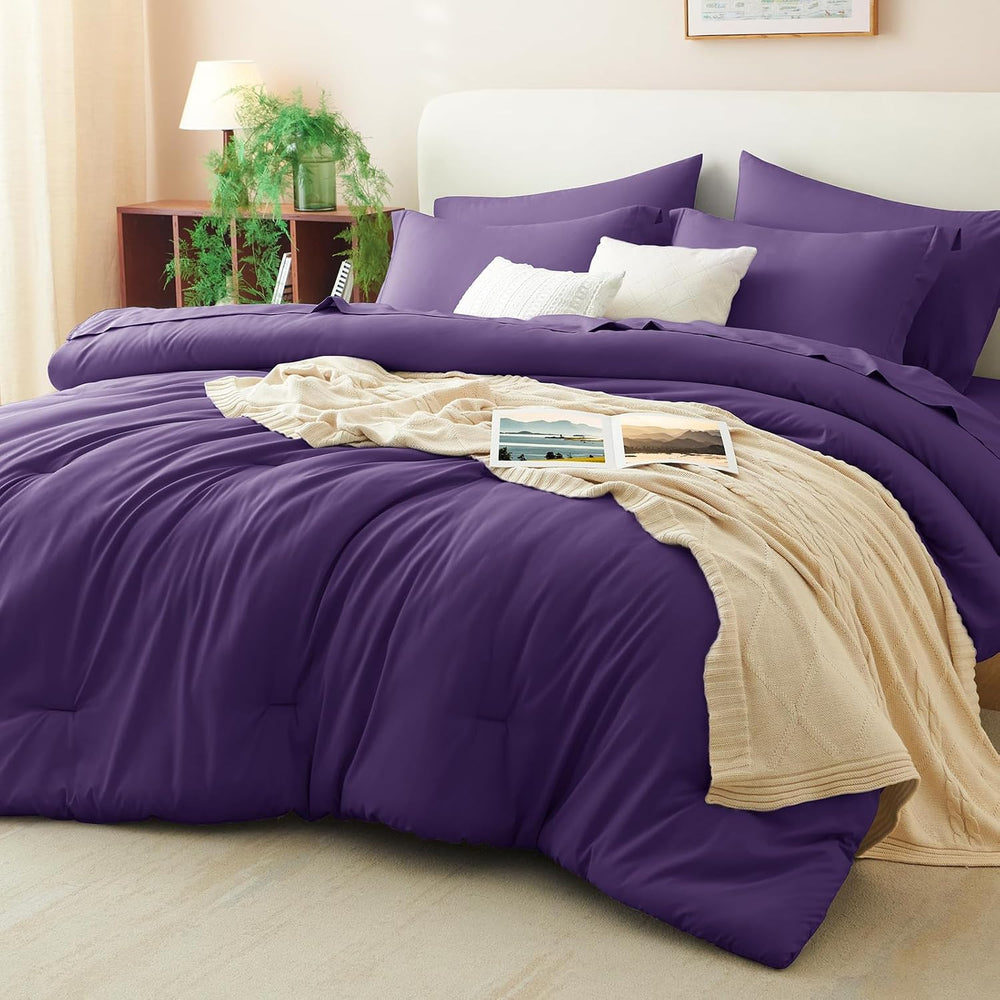 CozyLux Queen Comforter Set Purple, 7 Pieces Bed in a Bag