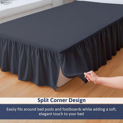 KRISHNA Ruffled Bed Skirt with Split Corners Queen, 100% Microfiber Hotel - Image 3