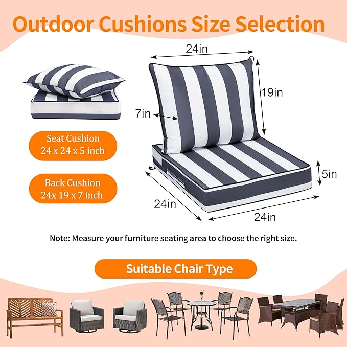Deep Seat Outdoor Cushions Set of 4, UV&Fade Resistant Deep Seat Patio Cushions - Image 2