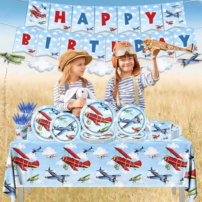 142pcs Airplane Birthday Party Decorations Airplane Party Tableware Supplies - Image 6