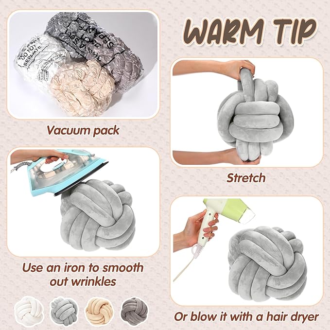Yerliker 4 Pcs Knot Pillow Ball, 8.7 Inches Soft Home Decorative Round Throw - Image 2