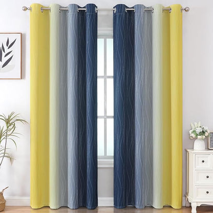 Estelar Textiler Navy Blue and Yellow Gradient Blackout Curtains - Image 2