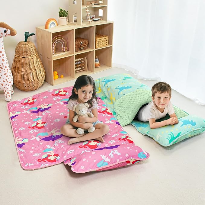 Toddler Nap Mat with Pillow and Minky Blanket, Large 55"x35" Sleeping Bag - Image 3