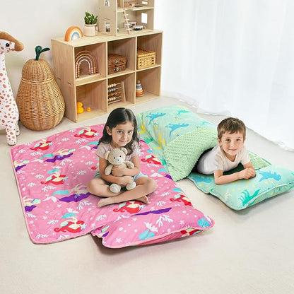Toddler Nap Mat with Pillow and Minky Blanket, Large 55"x35" Sleeping Bag - Image 3