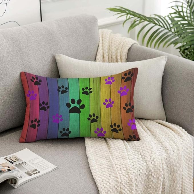 TKS MITLAN Colorful Wood Background Pillow Covers 12 x 20 Inch Cat Paw Print on - Image 7