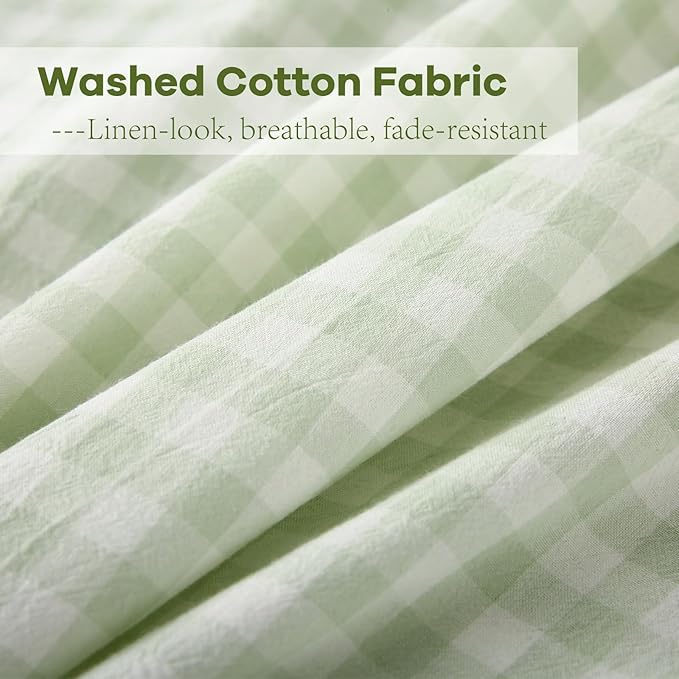 2 Pack Pile Green White Plaid Ruffle Gingham King Size Pillow Shams, 100% - Image 5