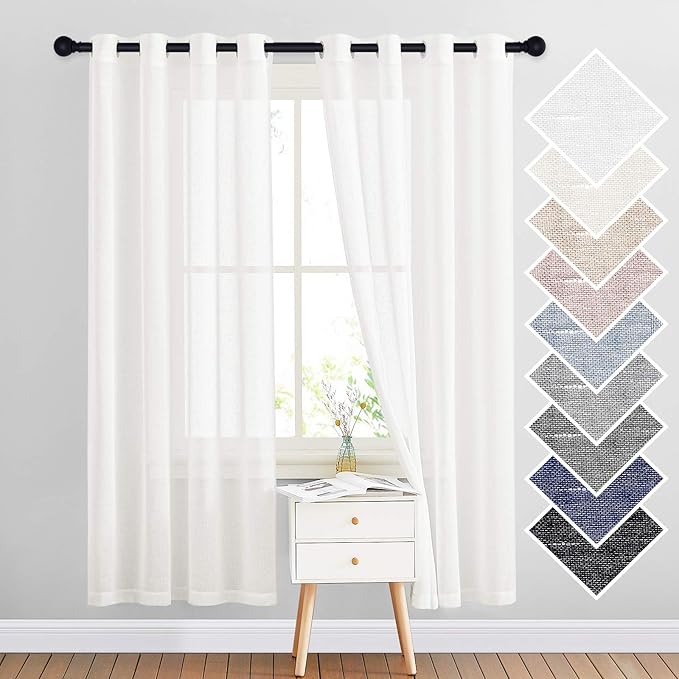 NICETOWN Linen Curtains Semi Sheer Bedroom Window Curtains, Grommet Casual 72" - Image 2