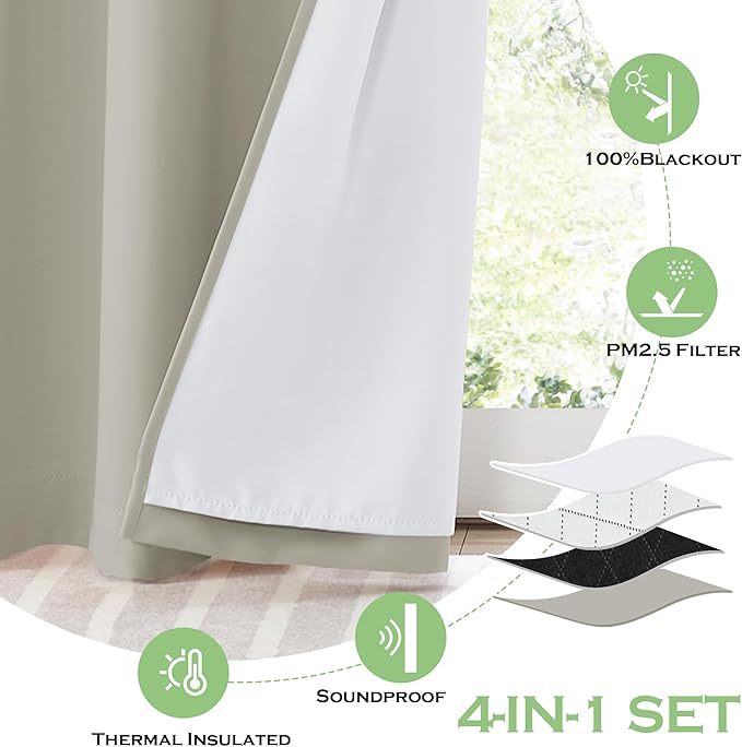 KGORGE Anti Dust Soundproof 100% Blackout Curtains 4 Layers Heavy Duty Energy - Image 5