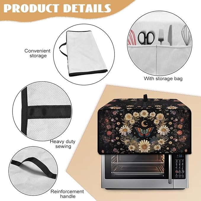 Vintage Daisy Butterfly Moon Print Toaster Oven Cover - Image 6