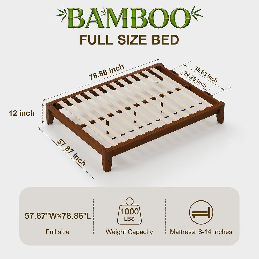Dolonm Bamboo Platform Bed Frame Full Size, Mid-Century Modern Bed Frame, Flo...