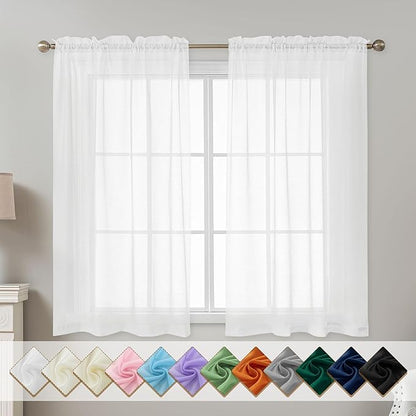 White Sheer Curtains 54 Inch Length, Privacy Semi Sheer Curtains by ABLUEN