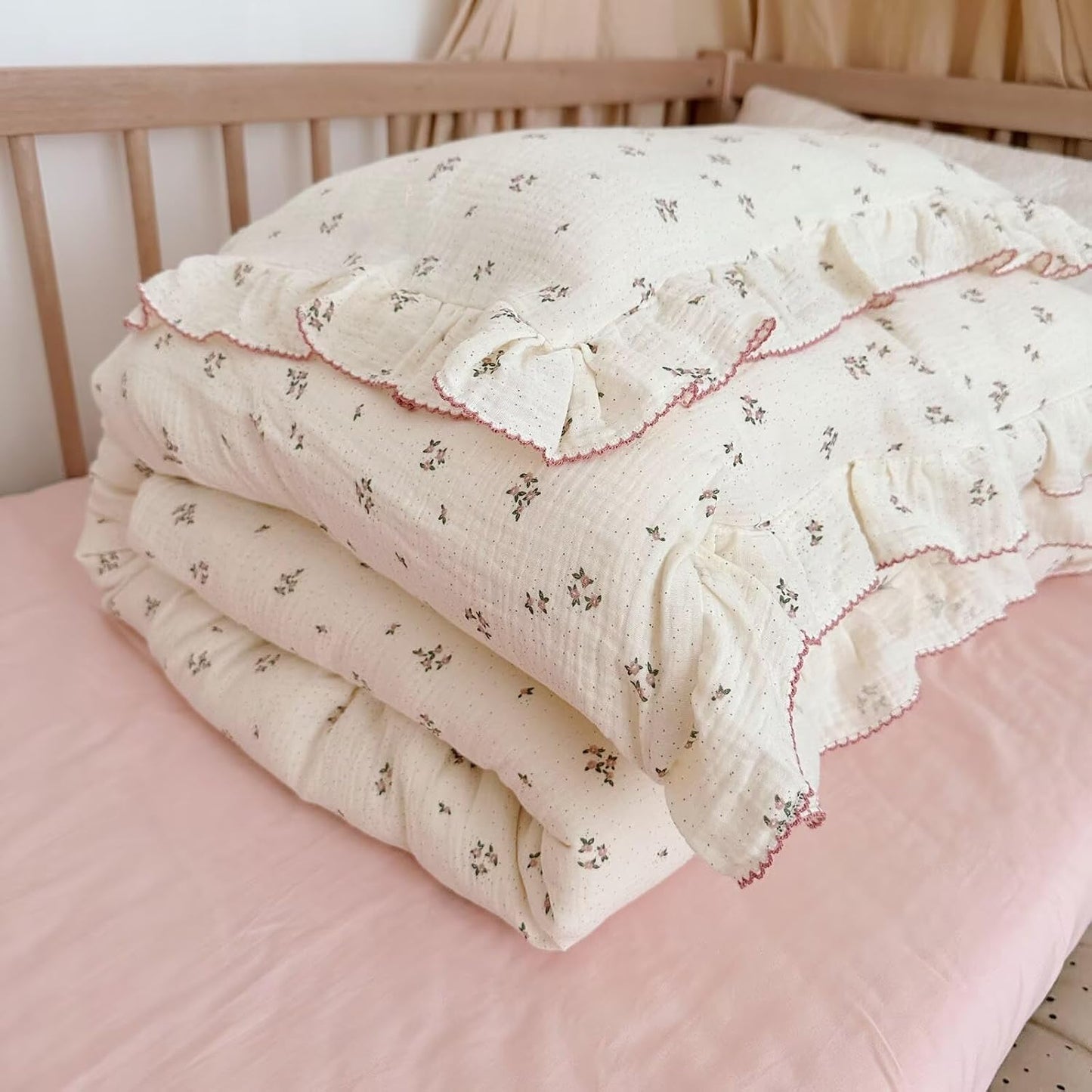 BuLuTu Muslin Toddler Duvet Cover + Duvet Insert, Fits Toddler Bed, Primrose Print