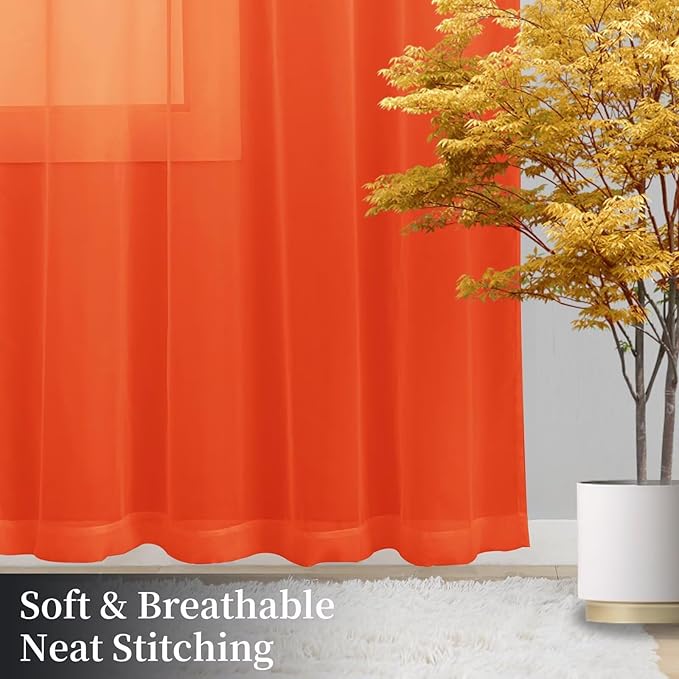 Sheer Curtains 63 Inches Long 2 Panels, Rod Pocket Short Curtain - Image 8