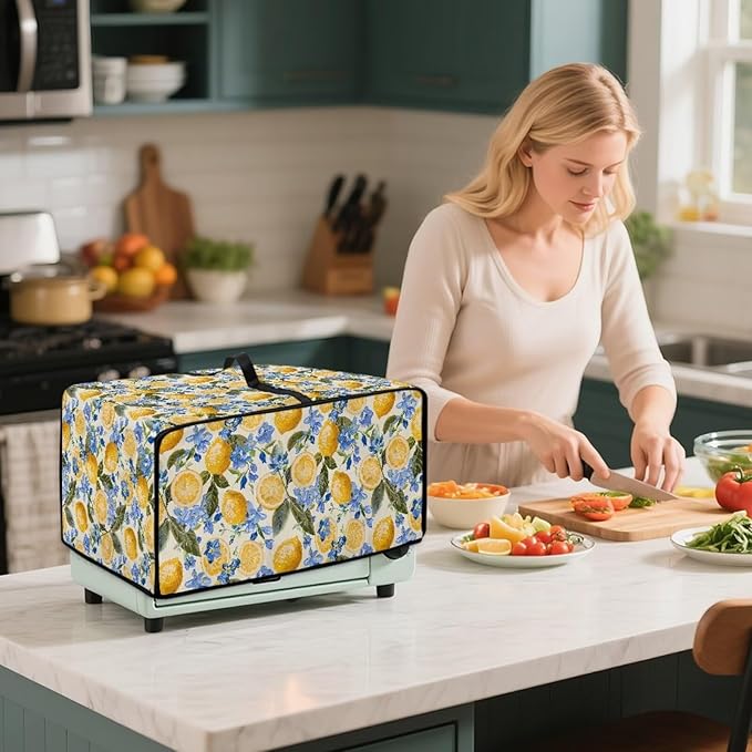 Waterproof Dust-Proof Microwave Oven Grill Cover Protector Lemon Floral Leaf - Image 4