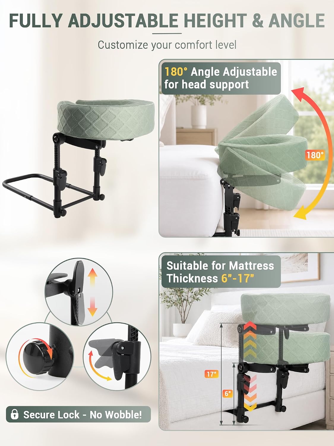 massage headrest for bed, bed massage head holder, side view