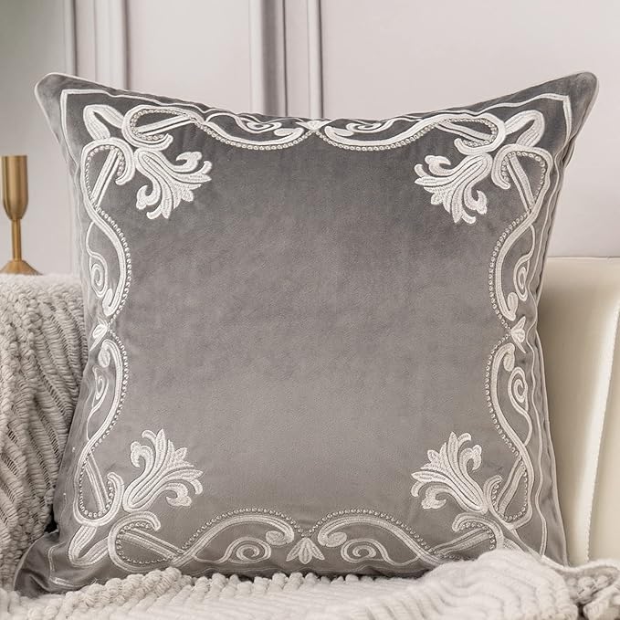 Aeckself European Floral Pillow Cover 18x18 Inch, Luxury Velvet Embroidered by AECKSELF