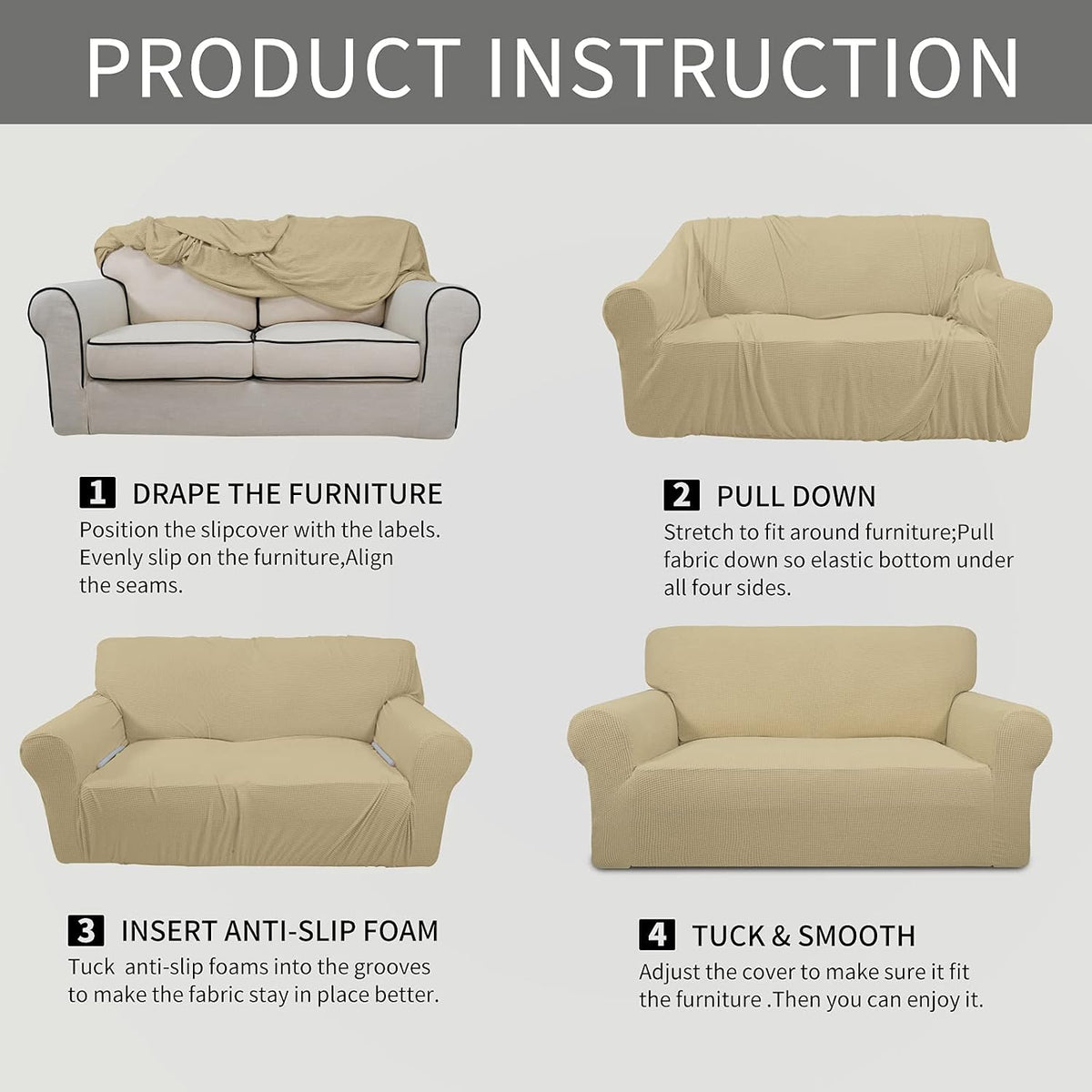 easy-going stretch oversized sofa couch slipcover washable beige, front angle view