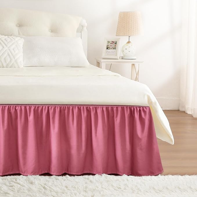 RIMELA Dusty Red Bed Skirt Queen Size 15 Inch Drop, Wrap Around Elastic Bedskirt by RIMELABedSkirt