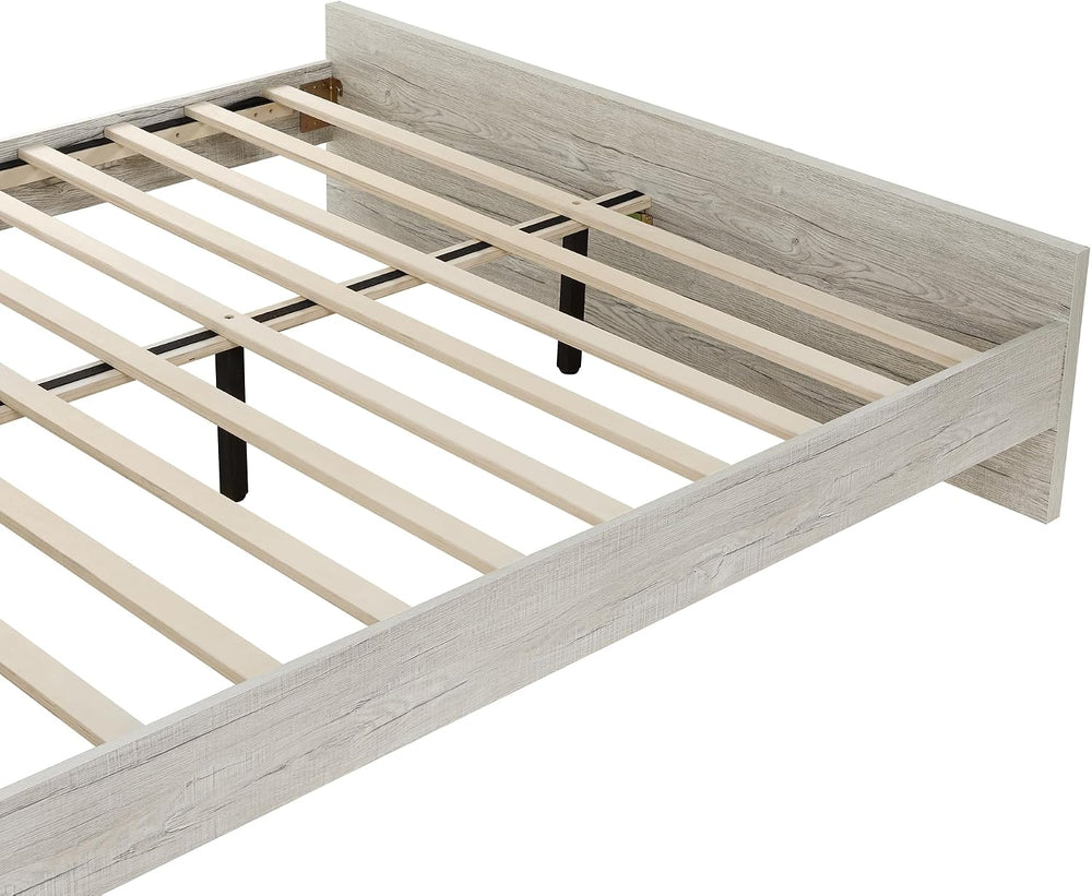 KISLOT Wood Bed Frame with Headboard and Footboard, Light Gray, Queen
