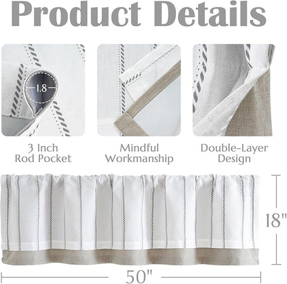 jinchan Nautical Valance Striped Linen Curtain 18 Inch Gray Farmhouse Room - Image 8
