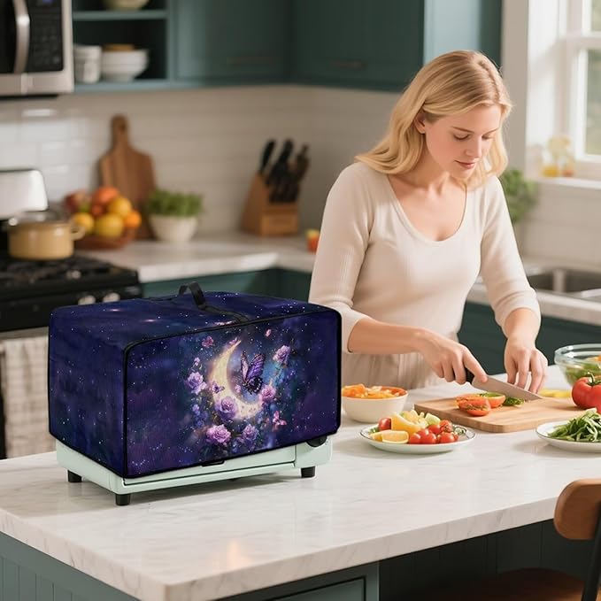 Gorgeous Butterfly Rose Moon Print Microwave Oven Cover Dust-Proof Microwave - Image 3