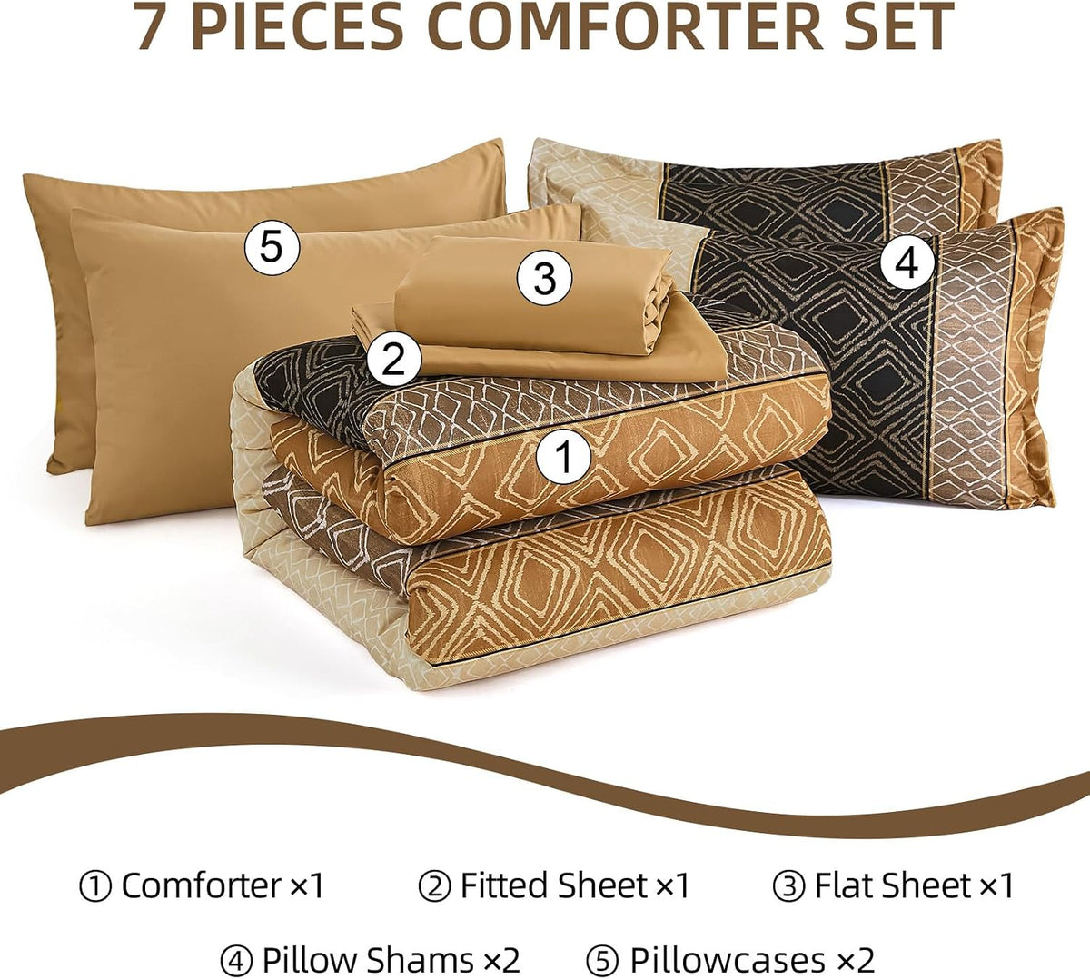 dinjoy full size comforter sets boho,brown striped bedding, front angle view
